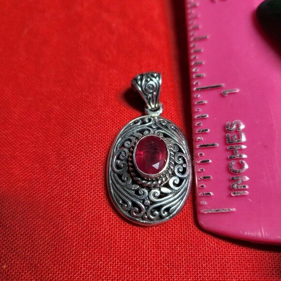 Vintage Bali Legacy Ruby Sterling Silver Pendent - Picture 3 of 5
